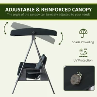 Outsunny 3-Seat Patio Swing Chair, Outdoor Porch Swing Glider with Adjustable Canopy, Removable Cushion, Pillows and Side Trays, for Garden, Poolside, Backyard, Black(m-4)