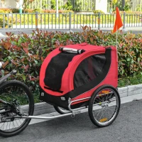 Aosom Dog Bike Trailer, Pet Cart Bicycle, Wagon Cargo Carrier Attachment with Hitch, Reflectors, Flag for Medium Dogs, Pet Wheelchair for Travelling, Red(m-8)