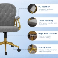 Vinsetto Velvet Office Desk Chair Button Tufted Vanity Chair with Swivel Wheels, Adjustable Height and Tilt Function, Grey(m-6)