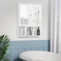 kleankin Wall-Mounted Medicine Cabinet, Bathroom Mirror Cabinet with Double Doors and Storage Shelves, White(m-8)