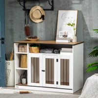 PawHut 47" Dog Crate Furniture with Storage, for Large Medium Dogs, White(m-10)