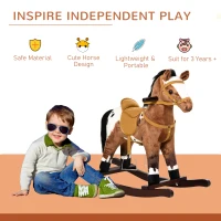Qaba Children Kids Rocking Plush Horse Toy Pony Wooden Ride Rocker Sound, Brown(m-4)