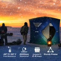 Outsunny 2-4 People Ice Fishing Shelter, Pop-Up Portable Ice Fishing Tent with Carry Bag, Two Doors, Windows and Vents, Ice Shanty for Winter Fishing, Blue(m-4)