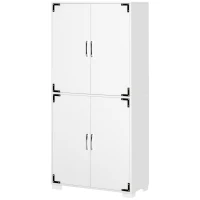 HOMCOM Industrial Kitchen Pantry Cabinet with 4 Doors and Storage Shelves, Freestanding Storage Cabinet, White(m-11)