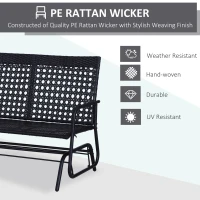 Outsunny Patio 2-Person Wicker Glider Bench Rocking Chair, Outdoor All-Hand Woven PE Rattan Loveseat w/ Ergonomic Design Rocking System for Patio, Garden, Porch, Lawn, Black(m-5)