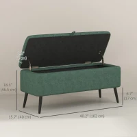 HOMCOM 40" Ottoman with Storage, Linen Upholstered Storage Ottoman Bench with Steel Legs for Living Room, Bedroom Dark Green(m-3)