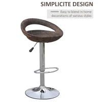 HOMCOM Set of 2 Pub Bar Stools Rattan Wicker Chair Chrome Finish Adjustable Swivel Seat, Deep Brown(m-7)
