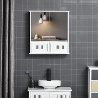 kleankin Medicine Cabinet with Mirror, Bathroom Wall Cabinet with 2 Mirrored Doors, 2 Slat Doors and Adjustable Shelf, White(m-1)