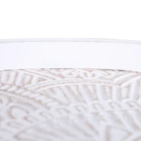 HOMCOM Round Coffee Table, Carved Floral End Table with Tray-style Top and Wooden Legs for Living Room(m-10)