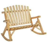 Outsunny Outdoor Wooden Rocking Chair, Double-Person Adirondack Rocking Patio Chair with Rustic High Back, Slatted Seat and Backrest for Indoor, Backyard, Garden, Natural(m-1)