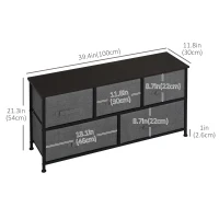 HOMCOM Linen Drawer Cabinet Organizer Storage Dresser Tower with 5 Removable Drawer Metal Frame Adjustable Feet for Living Room, Kitchen, Bathroom, Dark Grey(m-3)