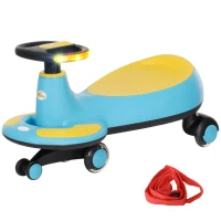 Qaba Kids Wiggle Car w/ Parent Traction Rope, Music, Light, Blue(m-2)