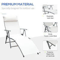 Outsunny Chaise Lounge Foldable Outdoor Chair, Portable, 7-Position Adjustable Reclining Tri-fold Chair for Camping, Sunbathing & Tanning at the Beach, Swimming Pool with Pillow, Cream White(m-7)