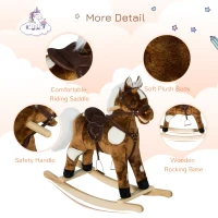 Qaba Kids Metal Plush Ride-On Rocking Horse Chair Toy With Nursery Rhyme Music - Dark Brown(m-5)