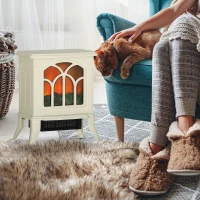 HOMCOM Electric Fireplace Heater, Freestanding Fireplace Stove with Realistic Logs and Flame Effect, 750W/1500W, Beige(m-10)