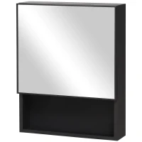 kleankin Bathroom Medicine Cabinet, Wall-Mounted Mirror Cabinet with Single Door, Storage Shelves and Stainless Steel Frame for Laundry Room, Black(m-11)