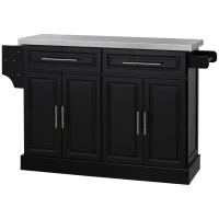 HOMCOM Rolling Kitchen Island Cart with Wheels, Portable Island Table for Kitchen with Stainless Steel Top, Adjustable Shelves, 2 Drawers, Spice, Knife and Towel Rack, Black(m-11)