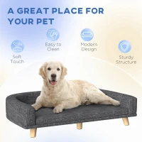 PawHut Dog Sofa for Large Dogs with Washable Cover, Anti-slip Foot Pads, Dark Grey(m-7)