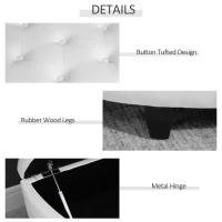 HOMCOM Half Moon Storage Ottoman, Upholstered Button Tufted Storage Bench with Lift Lid and Wood Legs, for Living Room, Entryway, White(m-5)