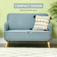 HOMCOM 48" Loveseat Sofa for Bedroom, Modern Love Seats Furniture, Upholstered Small Couch for Small Spaces, Blue(m-5)