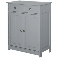 kleankin Freestanding Bathroom Floor Cabinet, Organizer Floor Tower with 2 Door, 2 Drawers, Adjustable Shelf, Grey(m-11)