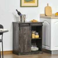 HOMCOM Industrial Wine Cabinet, Sideboard Storage Cabinet, Serving Bar Buffet with Sliding Barn Door and 6-Bottle Wine Rack, Gray(m-10)