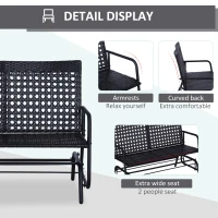 Outsunny Patio 2-Person Wicker Glider Bench Rocking Chair, Outdoor All-Hand Woven PE Rattan Loveseat w/ Ergonomic Design Rocking System for Patio, Garden, Porch, Lawn, Black(m-6)