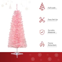 HOMCOM 4FT Artificial Christmas Tree Holiday Xmas Holiday Pencil Tree Decoration with Automatic Open for Home Party, Pink(m-4)