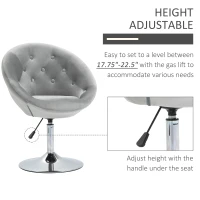HOMCOM Modern Makeup Vanity Chair Round Tufted Swivel Accent Chair with Chrome Frame Height Adjustable for Living Room, Bedroom Gray(m-5)