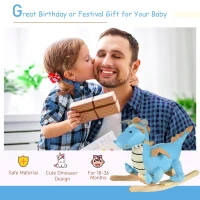 Qaba Kids Plush Ride-On Rocking Horse Toy Dinosaur Ride Rocking Chair with Realistic Sounds for18-36 Months, Blue(m-4)