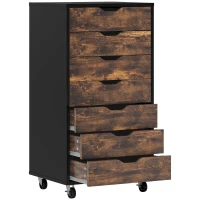 Vinsetto 7-drawer Vertical File Cabinet for Home Office, Storage Cabinet with Wheels, 18.7"x15.6"x35.4", Rustic Brown(m-2)