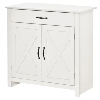 HOMCOM Farmhouse Sideboard Buffet Cabinet, Storage Cabinet with Barn Doors, Distressed White(m-13)