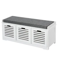 HOMCOM Upholstered Shoe Cabinet Storage Bench with Padded Cushion, with 3 drawer Enough Storage Space Bench Stool for Living Room Entryway Furniture, White(m-11)