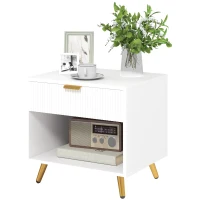 HOMCOM Nightstand with Fluted Panel, Bedside Table with Drawer and Open Compartment, Modern Night Table for Bedroom, White(m-11)