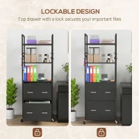 Vinsetto Mobile Filing Cabinet 2 Drawer File Cabinet with Key Adjustable Hanging Bar for Letter A4 and Legal Size Black(m-6)