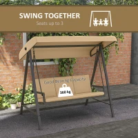 Outsunny 3 Seater Patio Swing Chair, Porch Swing with Adjustable Canopy and Removable Cushions, Outdoor Swing Seat, Beige(m-7)