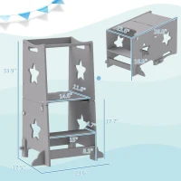 Qaba 2 in 1 Toddler Tower with Safety Rail for Bathroom, Sink, Kitchen or Counter, Gray(m-3)