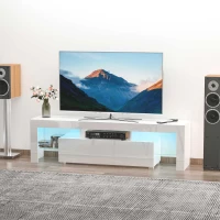 HOMCOM High Gloss TV Stand Cabinet with Remote Controlled LED Lights, Media TV Console Table with Storage Compartment for TVs up to 65", White(m-10)