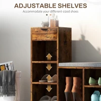 HOMCOM Upholstered Shoe Storage Bench w/ Seat, Entrance Bench w/ Drawer and 6 Open Shelves for Hallway, Rustic Brown(m-7)