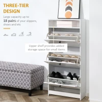 HOMCOM Slim Shoe Storage with 3 Flip Drawers and Adjustable Shelves Shoe Cabinet Organizer for 9 Pair, White(m-4)