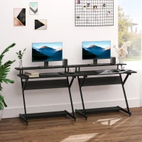 HOMCOM 39" Compact Computer Desk, Industrial Z-Shaped Writing Desk with Monitor Shelf and Storage, Workstation for Home Office, Black(m-1)