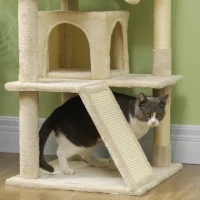 PawHut 54" Cat Tree, Multi-Level Cat Tower with Scratching Posts, Cat Condos, Bed, Platforms, Ramp, Toy Ball, Beige(m-10)