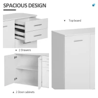 HOMCOM High Gloss Sideboard with 2 Drawers and 3 Doors, Buffet Cabinet with Adjustable Shelf, Coffee Bar Cabinet with Storage, White(m-4)
