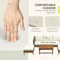 Outsunny Patio Furniture Set w/ Cushions, 5 PCs PE Rattan Conversation Furniture Set, Cream White(m-5)