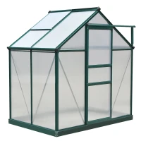 Outsunny 6' x 4' Greenhouse for Outdoors, Polycarbonate Greenhouse with Rain Gutter and Roof Vent, Aluminum Walk-in Green Houses for Outside for Patio Backyard Garden, Dark Green(m-12)