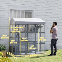 PawHut 81"H Catio Outdoor with Floor to Prevent Escaping & Easy Cleaning, for 2-4 Cats Kittens, Grey(m-3)