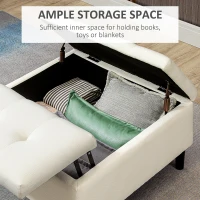 HOMCOM 30" Square Storage Ottoman, Upholstered Ottoman Coffee Table with Lift Top, Button Tufted and Wood Legs, Accent Footstool for Living Room, Cream White(m-6)