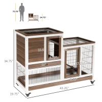 PawHut Wooden Rabbit Hutch Elevated Bunny Cage Indoor Small Animal Habitat with Enclosed Run with Wheels, Ramp, Removable Tray for Rabbits, Chickens, Ducks, Guinea Pigs, Brown(m-3)