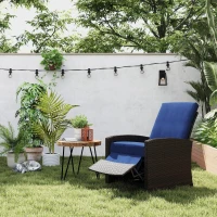 Outsunny Outdoor Wicker Swivel Recliner Chair, Reclining Backrest, Lifting Footrest, 360° Rotating Basic, Water Resistant Cushions for Patio, Dark Blue(m-2)