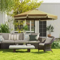 Outsunny 9' Patio Umbrella with Tilt, Ruffled Outdoor Umbrella, Tan(m-10)